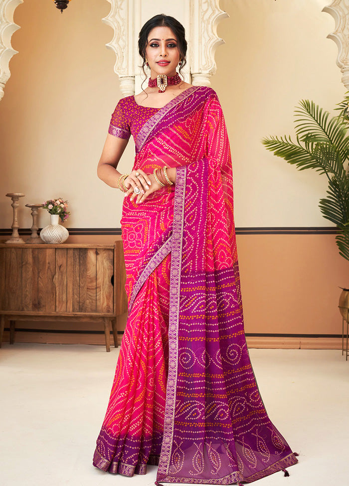 Magenta Chiffon Silk Saree With Blouse Piece