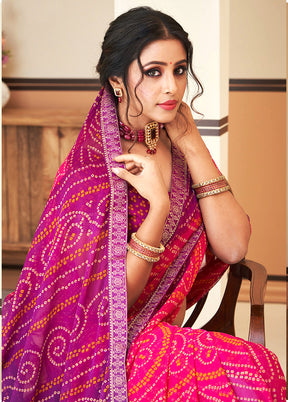 Magenta Chiffon Silk Saree With Blouse Piece
