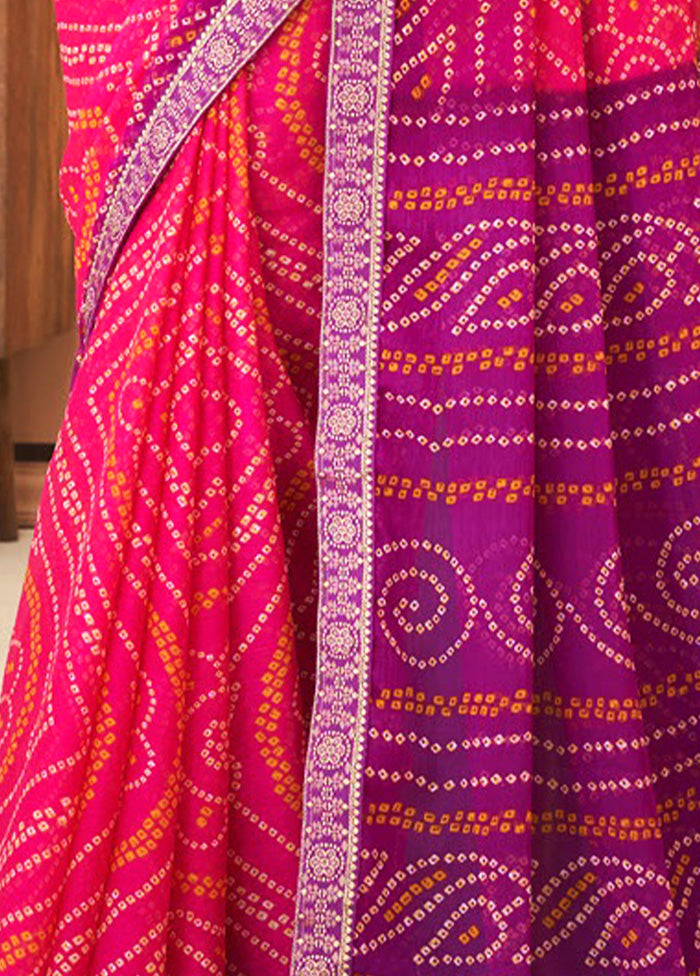 Magenta Chiffon Silk Saree With Blouse Piece