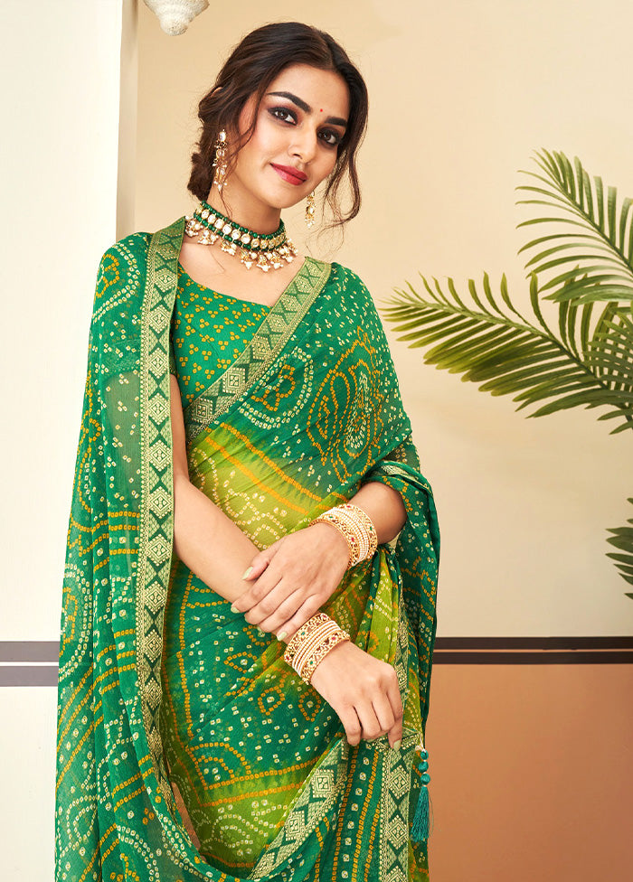 Green Chiffon Silk Saree With Blouse Piece