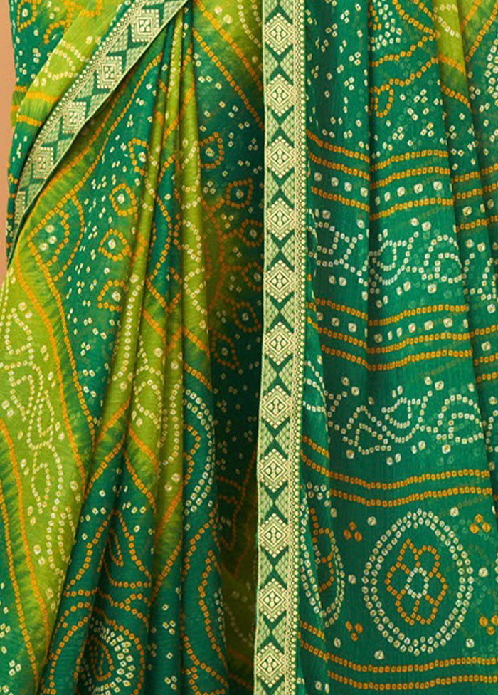 Green Chiffon Silk Saree With Blouse Piece