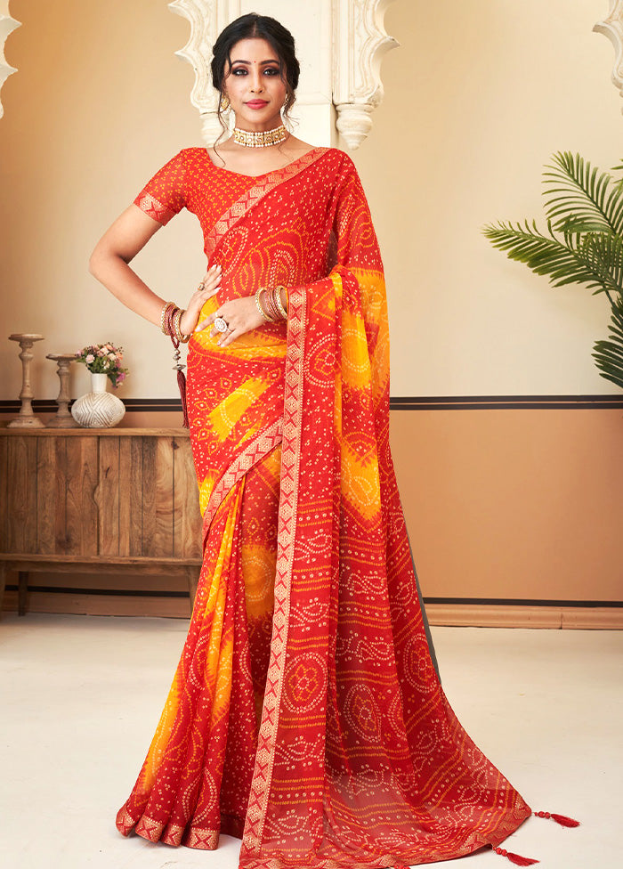 Orange Chiffon Silk Saree With Blouse Piece