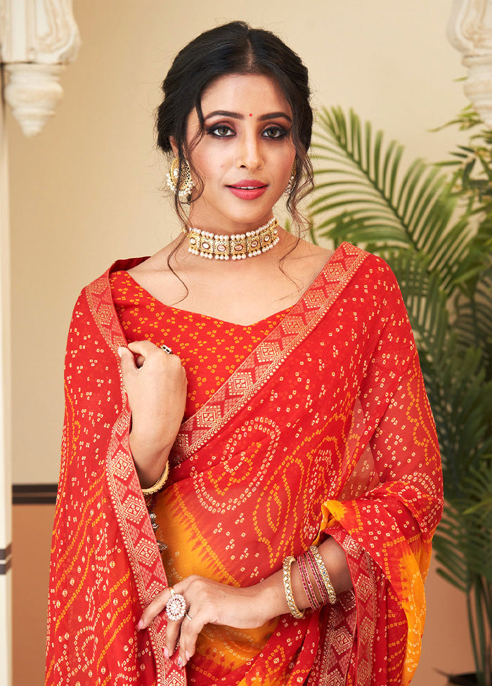 Orange Chiffon Silk Saree With Blouse Piece