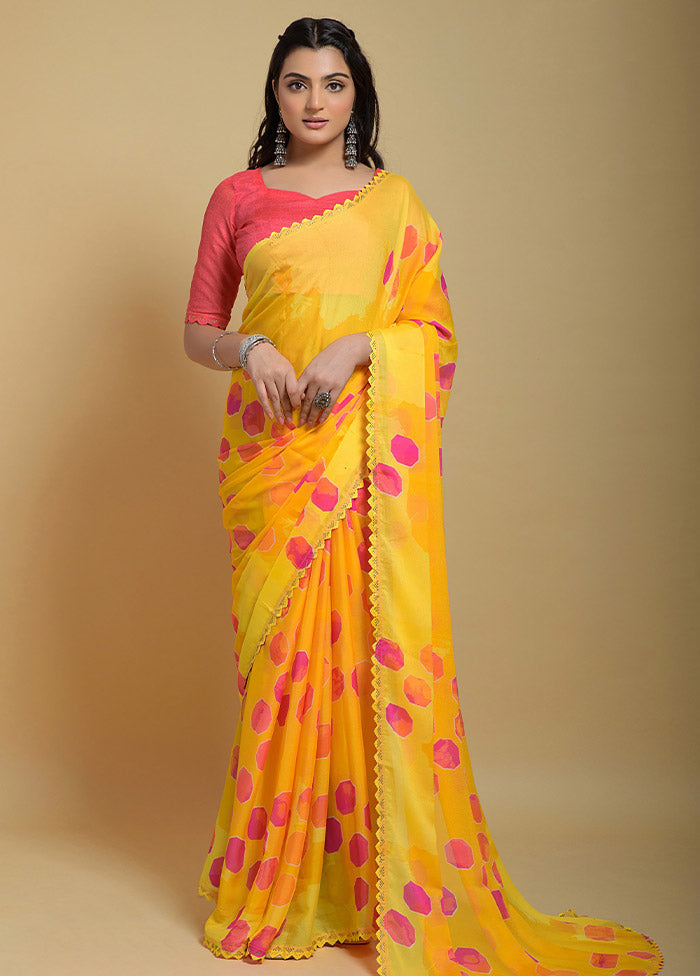 Yellow Georgette Saree With Blouse Piece