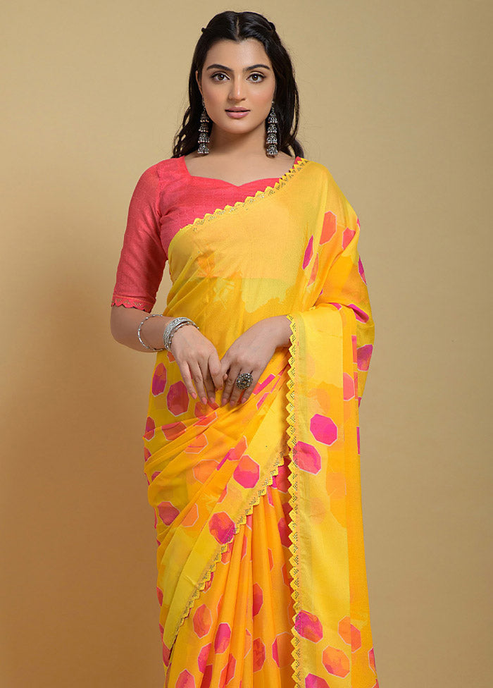 Yellow Georgette Saree With Blouse Piece