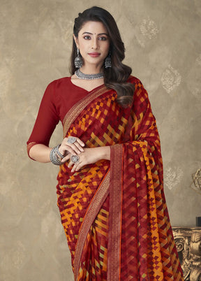 Multicolor Chiffon Silk Saree With Blouse Piece