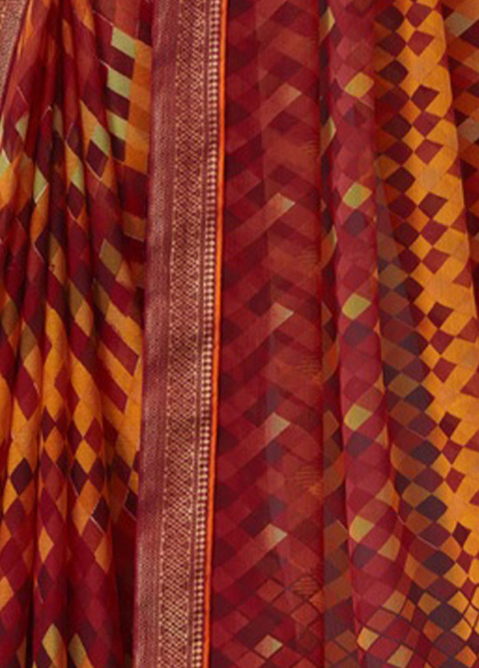 Multicolor Chiffon Silk Saree With Blouse Piece