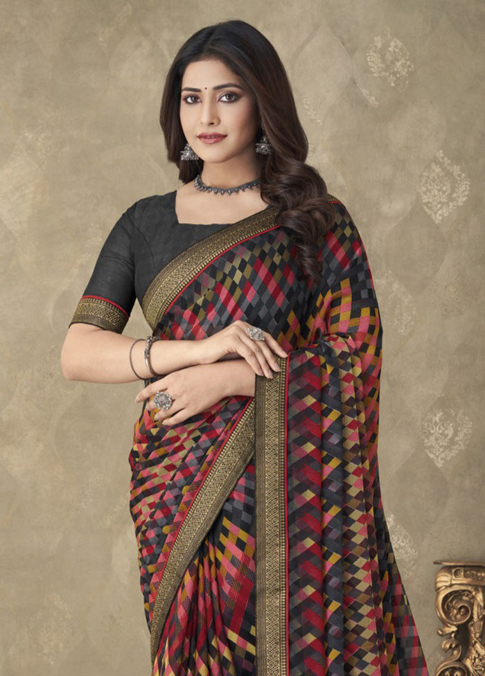 Multicolor Chiffon Silk Saree With Blouse Piece