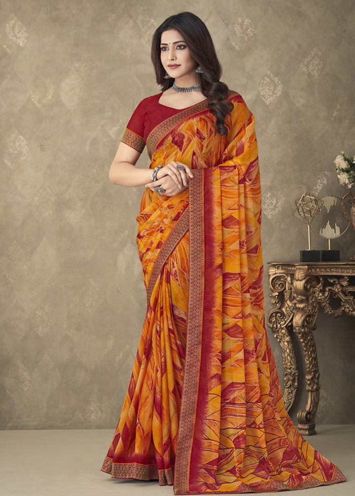 Multicolor Chiffon Silk Saree With Blouse Piece