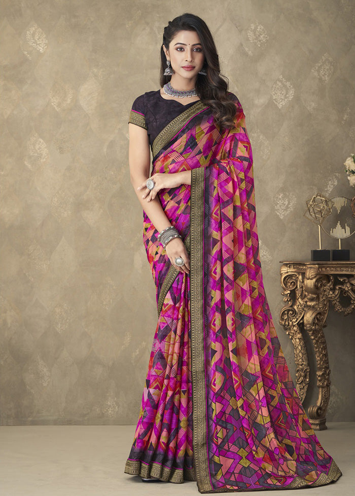 Multicolor Chiffon Silk Saree With Blouse Piece