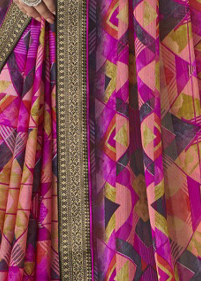 Multicolor Chiffon Silk Saree With Blouse Piece