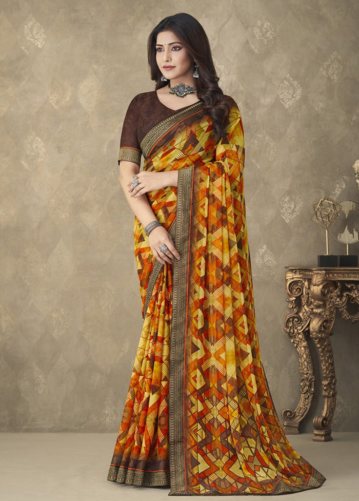 Multicolor Chiffon Silk Saree With Blouse Piece