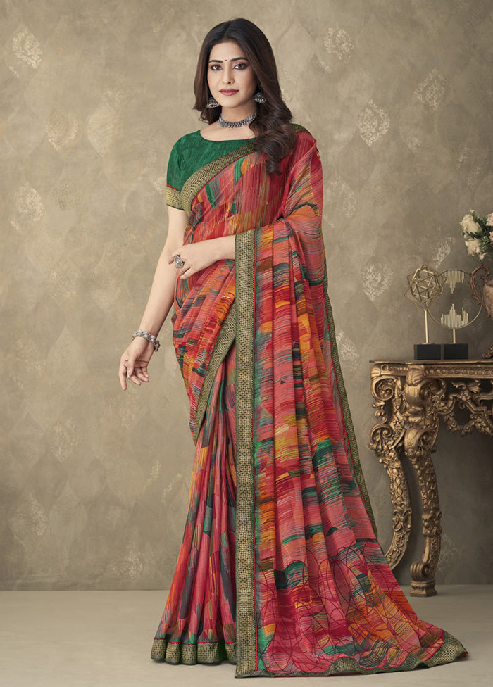 Multicolor Chiffon Silk Saree With Blouse Piece