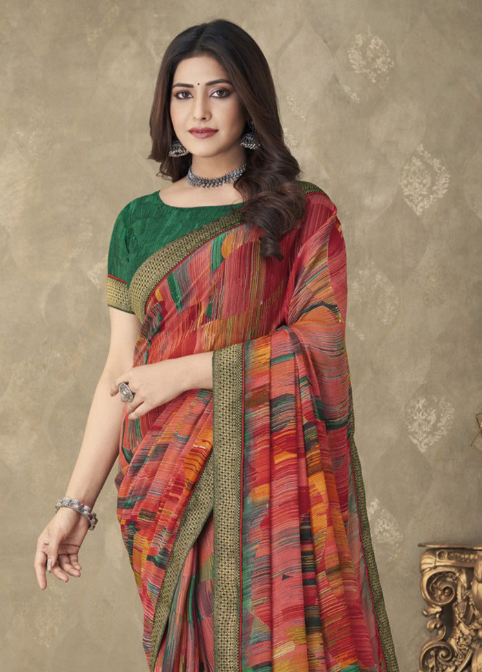 Multicolor Chiffon Silk Saree With Blouse Piece