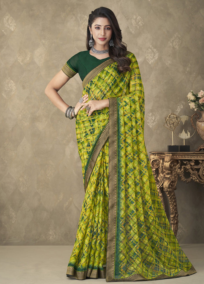 Multicolor Chiffon Silk Saree With Blouse Piece