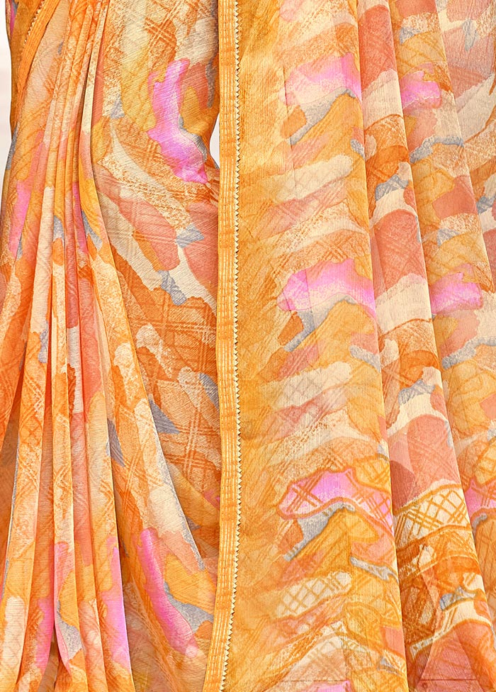 Yellow Chiffon Silk Saree With Blouse Piece