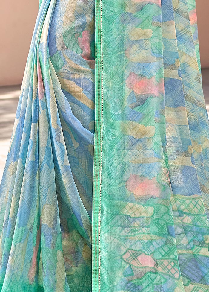 Sea Green Chiffon Silk Saree With Blouse Piece
