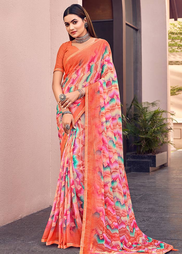 Orange Chiffon Silk Saree With Blouse Piece