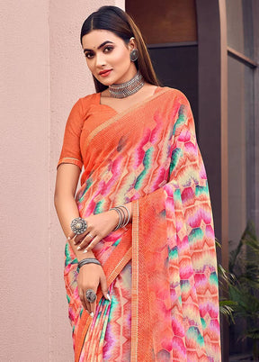 Orange Chiffon Silk Saree With Blouse Piece