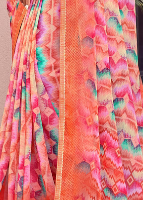 Orange Chiffon Silk Saree With Blouse Piece