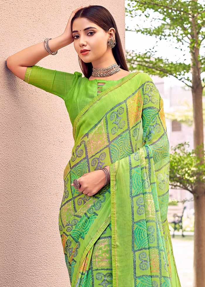 Green Chiffon Silk Saree With Blouse Piece