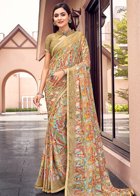 Beige Chiffon Silk Saree With Blouse Piece