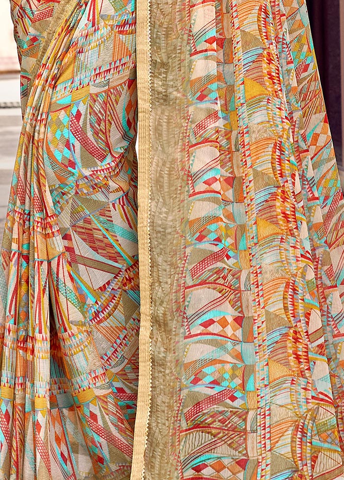 Beige Chiffon Silk Saree With Blouse Piece