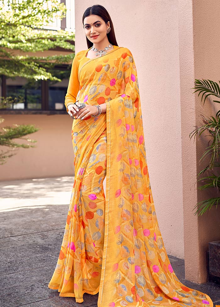 Yellow Chiffon Silk Saree With Blouse Piece