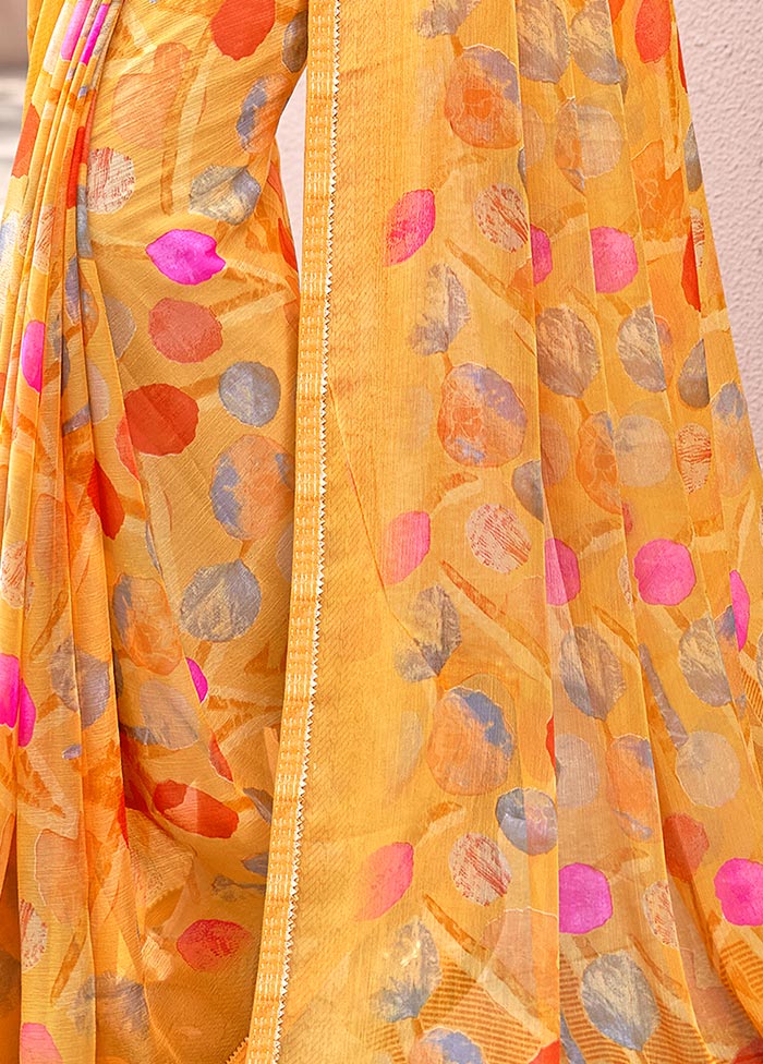 Yellow Chiffon Silk Saree With Blouse Piece