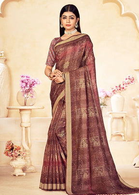 Brown Dupion Silk Saree With Blouse Piece