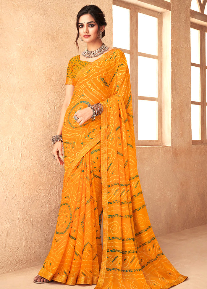 Mustard Chiffon Silk Saree With Blouse Piece