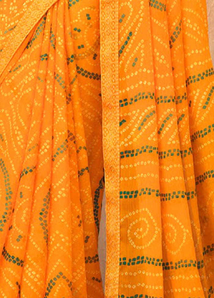 Mustard Chiffon Silk Saree With Blouse Piece