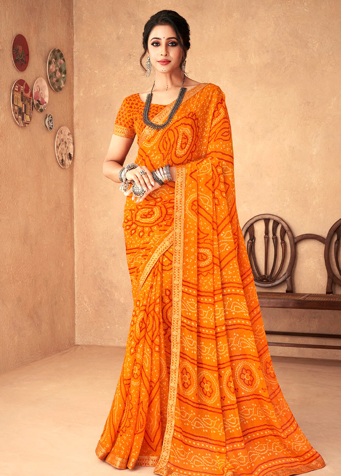 Orange Chiffon Silk Saree With Blouse Piece