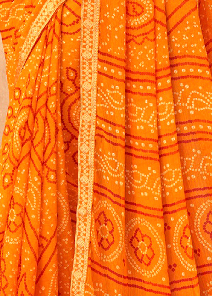 Orange Chiffon Silk Saree With Blouse Piece