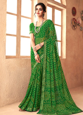 Green Chiffon Silk Saree With Blouse Piece