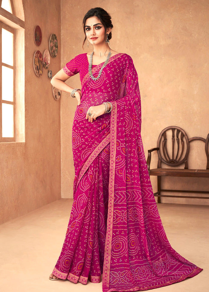 Pink Chiffon Silk Saree With Blouse Piece