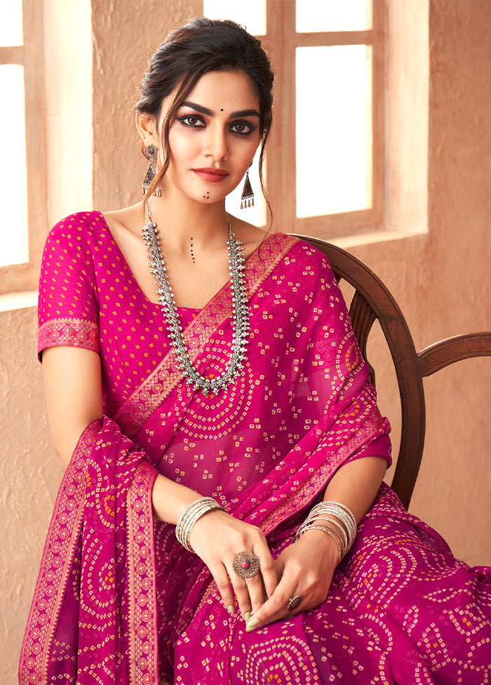 Pink Chiffon Silk Saree With Blouse Piece