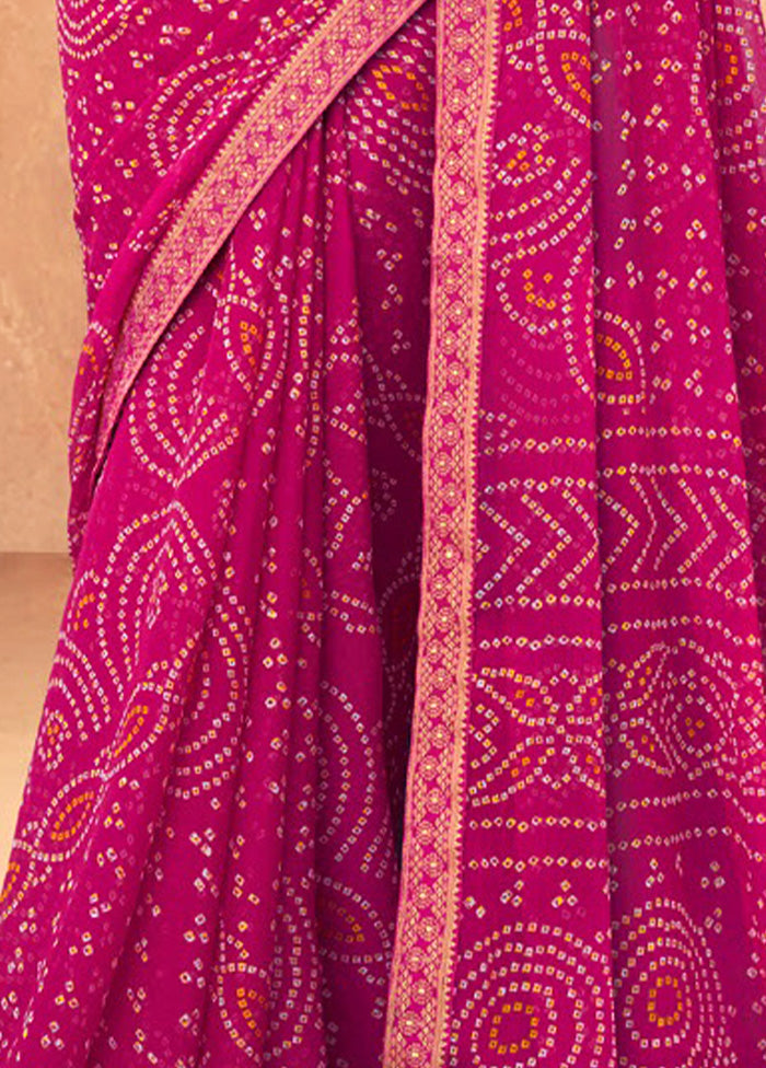 Pink Chiffon Silk Saree With Blouse Piece