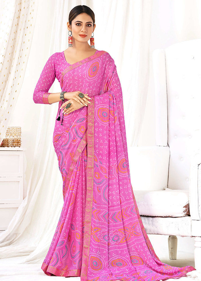 Pink Chiffon Silk Saree With Blouse Piece