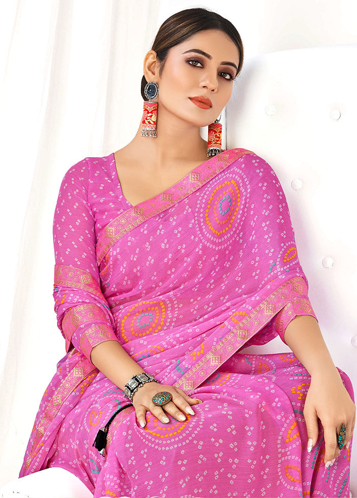 Pink Chiffon Silk Saree With Blouse Piece