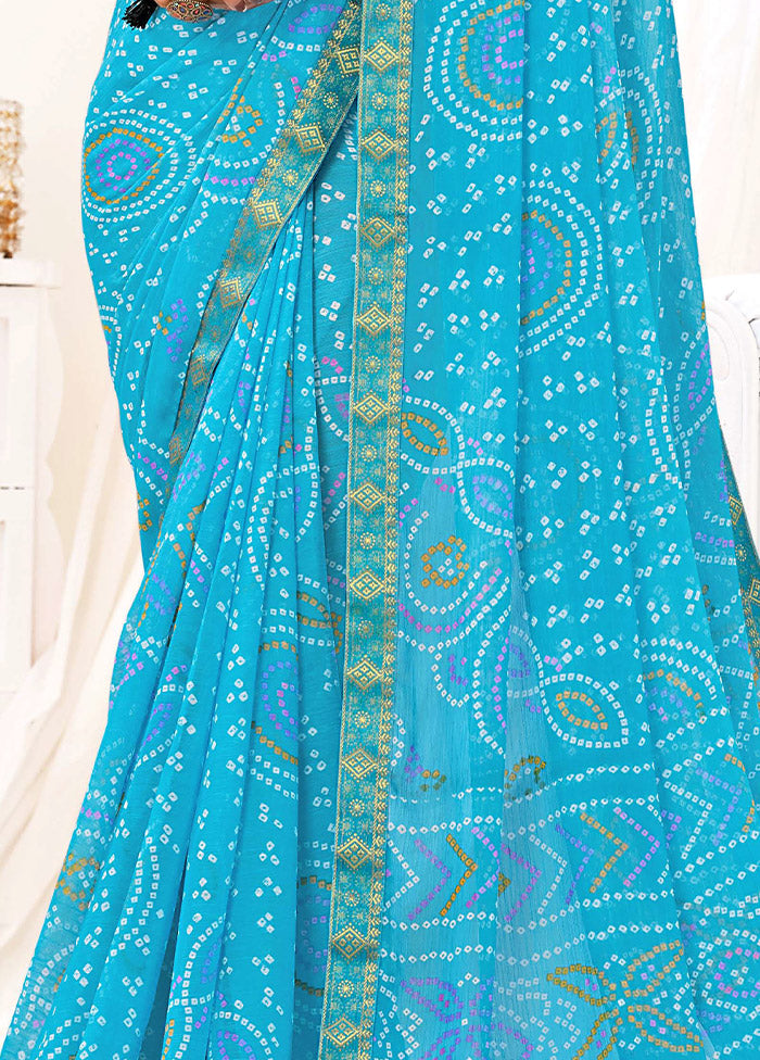 Sky Blue Chiffon Silk Saree With Blouse Piece
