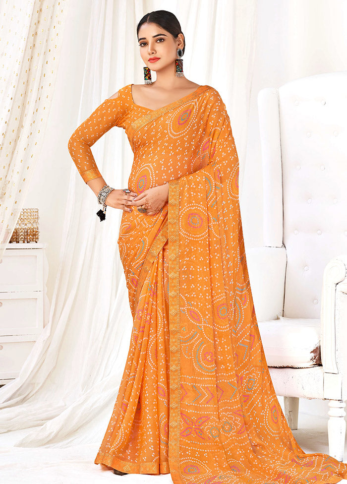 Orange Chiffon Silk Saree With Blouse Piece