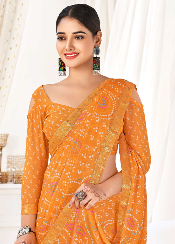 Orange Chiffon Silk Saree With Blouse Piece