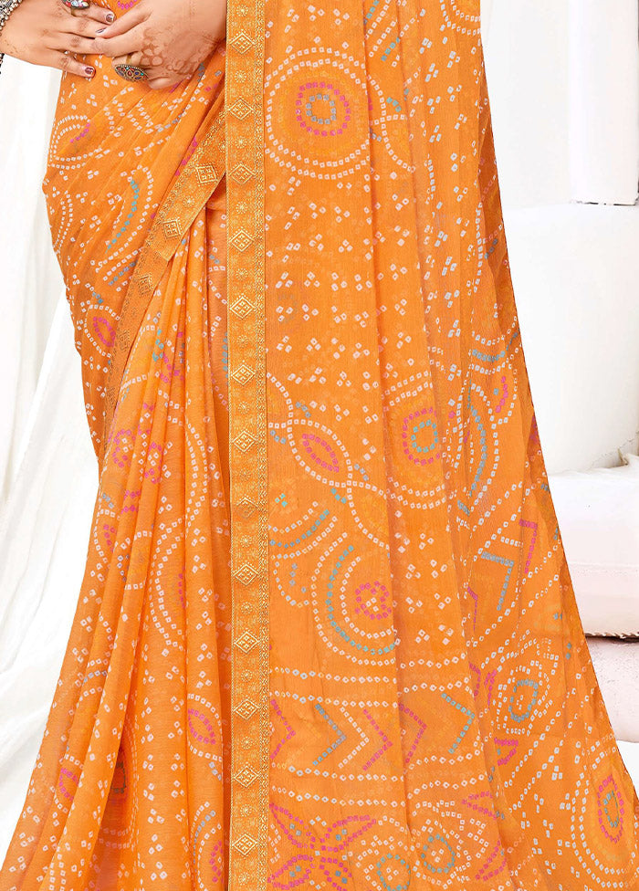 Orange Chiffon Silk Saree With Blouse Piece