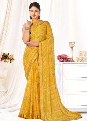 Mustard Chiffon Silk Saree With Blouse Piece