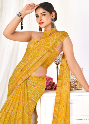 Mustard Chiffon Silk Saree With Blouse Piece