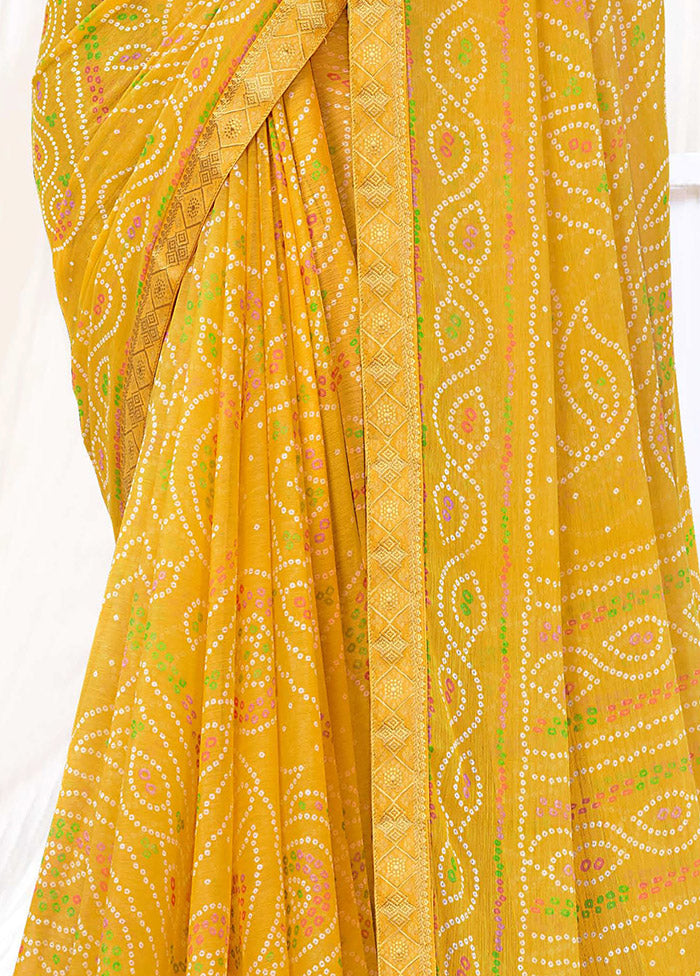 Mustard Chiffon Silk Saree With Blouse Piece