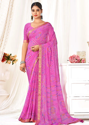 Pink Chiffon Silk Saree With Blouse Piece