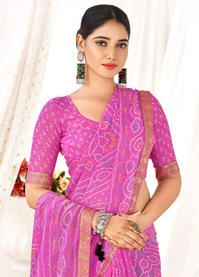 Pink Chiffon Silk Saree With Blouse Piece