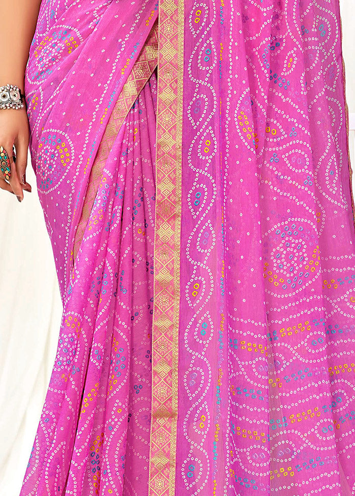 Pink Chiffon Silk Saree With Blouse Piece